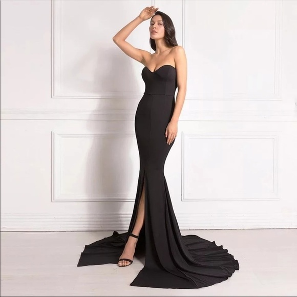 NEW Formal Black Strapless High Slit Evening Gown - Picture 1 of 8